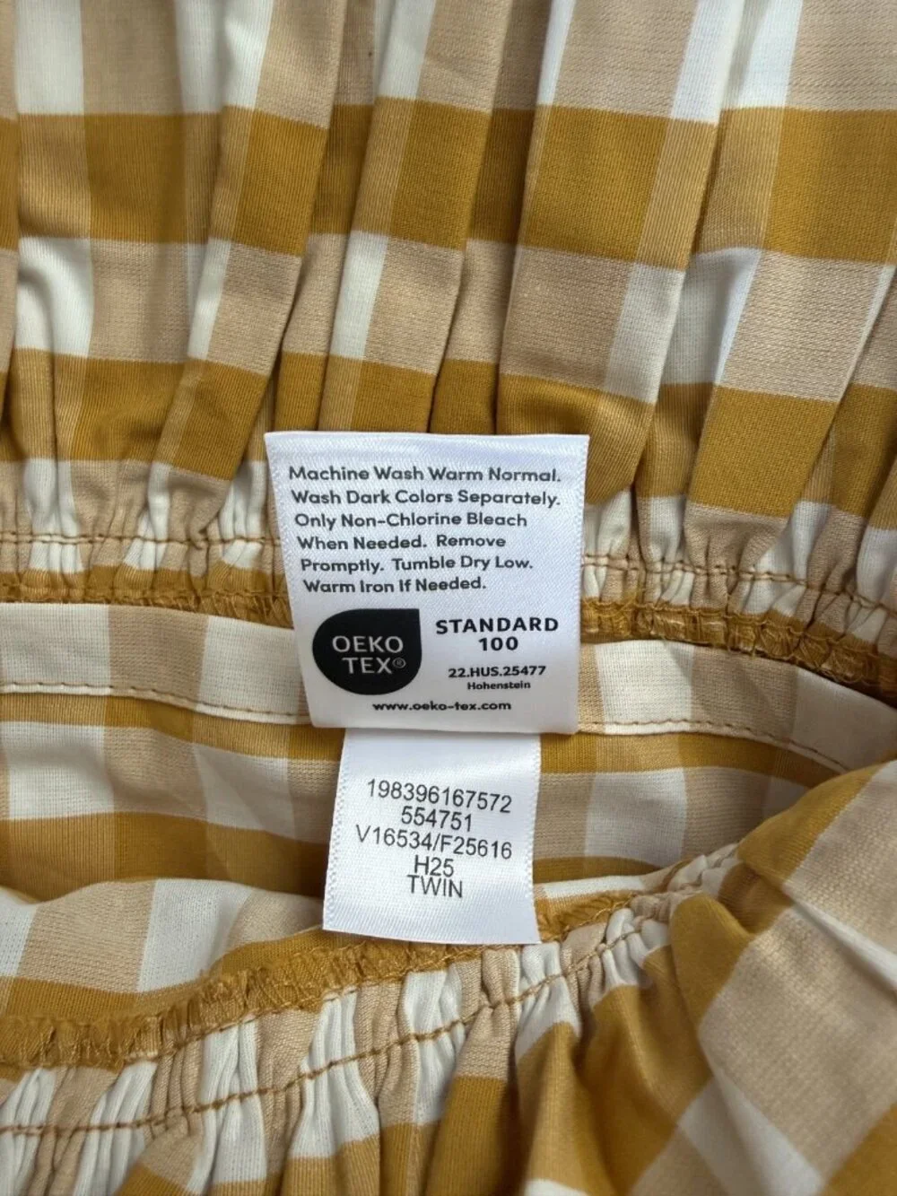 Lands End Twin XL Ruffle Flat Sheet Dijon Gold/Ivory Gingham NEW Farmhouse Bed